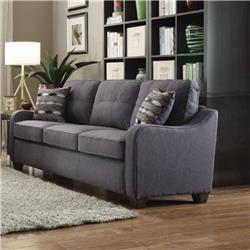 Bm185580 Contemporary Linen Upholstered Wooden Sofa With Two Pillows, Gray - 34.65 X 30.91 X 69.96 In.
