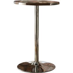 Bm185662 Faux Leather Upholstered Bar Table With Aluminium Stand, Brown & Silver - 42.32 X 27.56 X 27.56 In.
