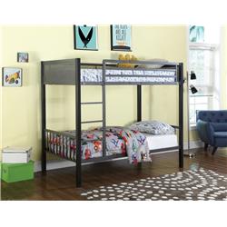 Bm182640 Metal Twin-over-twin Bunk Bed With Built-in Ladder, Gunmetal Gray & Black