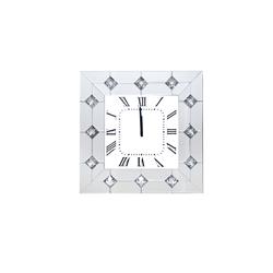 Bm184773 Mirrored Square Shape Wooden Analog Wall Clock With Crystal Accents, White - 19.69 X 2.48 X 19.69 In.