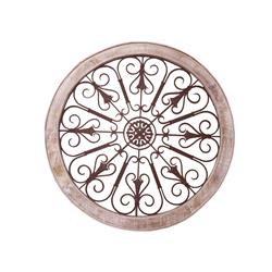 Upt-187976 36 X 1 X 36 In. Round Intricate Metal Scrollwork Wall Decor With Wooden Frame, Cream & Brown