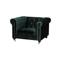 Bm191570 Fabric Upholstered Wooden Tufted Sofa Chair With Steel Casters - Green - 34 X 42 X 28 In.