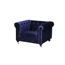 Bm191571 Fabric Upholstered Wooden Tufted Sofa Chair With Steel Casters - Blue - 34 X 42 X 28 In.
