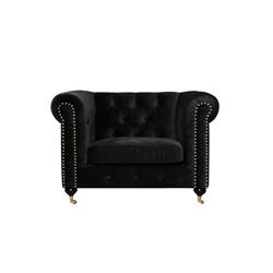 Bm191573 Fabric Upholstered Wooden Sofa Chair With Nail Head Trim & Steel Casters - Black - 34 X 42 X 28 In.
