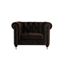 Bm191575 Fabric Upholstered Wooden Sofa Chair With Nail Head Trim & Steel Casters - Brown - 34 X 42 X 28 In.