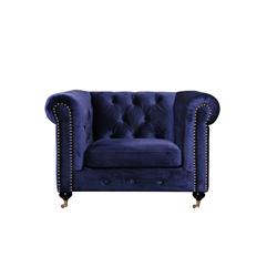 Bm191577 Fabric Upholstered Wooden Sofa Chair With Nail Head Trim & Steel Casters - Blue - 34 X 42 X 28 In.