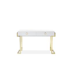 Bm191586 Wooden Two Drawers Writing Desk With Stainless Steel Legs - White & Gold - 24 X 50 X 30 In.