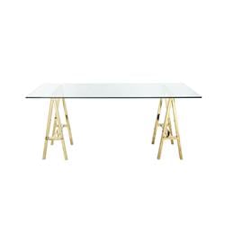 Bm191624 Glass Writing Desk With Metal Sawhorse Style Legs - Gold & Clear - Large - 36 X 71 X 30 In.