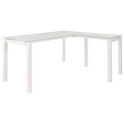 Bm190070 Rectangular Metal L Shape Desk With Frosted Glass Top & Block Legs - White - 51 X 61 X 30 In.