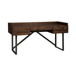 Bm190078 Rectangular Three Drawers Wooden Desk With Tubular Metal Base & Bar Handles - Brown & Black - 32.5 X 63 X 27.25 In.