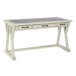 Bm190082 Rectangular Three Drawers Wooden Desk With Faux Cement Top & Trestle Base - White & Gray - 28 X 60 X 30.5 In.