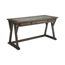 Bm190136 Rectangular Three Drawer Wooden Desk With Cross Brace Stretcher & Faux Bluestone Top - Gray - 28 X 60 X 30.63 In.