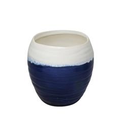 Bm190655 Two Tone Decorative Ceramic Planter Pot - Blue & White