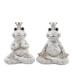 Bm188046 Resin Constructed Patterned Frog Figurine With Crown - White - Set Of 2