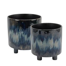 Bm190473 Contemporary Style Ceramic Footed Planters With Cylindrical Shape - Multi Color - Set Of 2