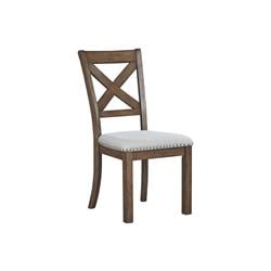 Bm194774 Wooden Dining Side Chair With Polyester Seat & X Back Support - Brown & Beige - Set Of 2 - 24 X 19 X 39 In.