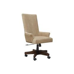 Bm194806 High Back Polyester Upholstered Wooden Swivel Chair With Adjustable Seat - Brown & Black - 26 X 21 X 44 In.