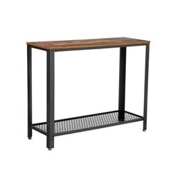 Bm195811 Iron Framed Console Table With Wooden Top & Wire Mesh Open Shelf - Brown & Black - 40 X 13.8 X 31.5 In.