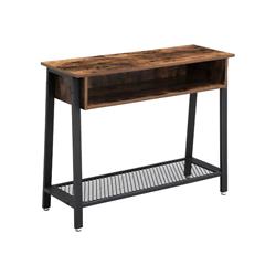 Bm195837 Industrial Style Wooden Console Table With Metal Framework & Mesh Bottom Shelf - Brown & Black - 39.4 X 13.8 X 31.5 In.