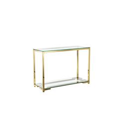 Bm191454 Glass Console Table With Geometric Metal Base & Open Shelf - Gold & Clear - 18 X 47 X 33.5 In.