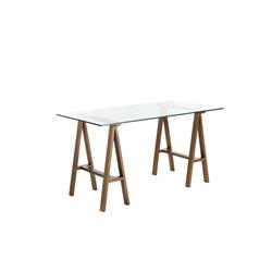 Bm191464 Rectangular Glass Top Desk With Metal Sawhorse Style Legs - Bronze & Clear - 30 X 55 X 30 In.