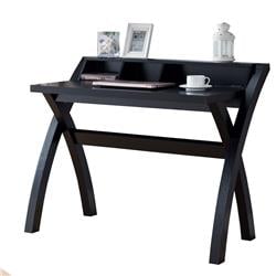 Bm196198 Multifunctional Wooden Desk With Electric Outlet & Trestle Base, Black