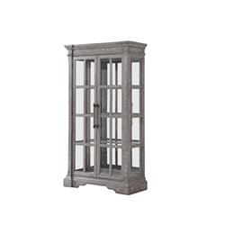 Bm196681 Wooden Curio With Double Door Glass Cabinets & 4 Shelves, Gray & Clear - 80 X 18.03 X 44 In.