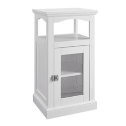 Bm144166 Wood & Glass Demi Cabinet With Spacious Storage, White - 28.82 X 15.75 X 13.39 In.