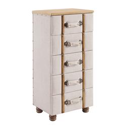 Bm144178 Padded Wood & Fabric Chest Cabinet With 5 Drawers, Cream & Brown - 34.33 X 16.42 X 12.6 In.