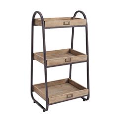 Bm144181 3 Tier Metal & Wood Bath Stand With Rectangular Shelves, Brown - 32.5 X 17.25 X 13.5 In.