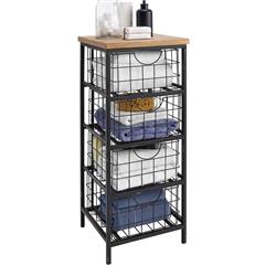 Bm144182 Wire Grid Metal Drawer Unit With Wooden Top, Brown & Black - 33 X 14 X 13.25 In.