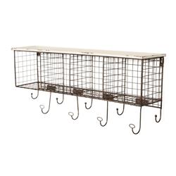 Bm144190 Distressed Wood & Metal Wall Shelf With 4 Cubbies, Brown & White - 13 X 30 X 6.5 In.