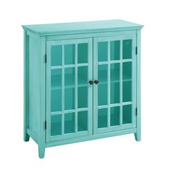 Bm144071 Wooden Two Door Cabinet With Four Storage Compartments, Blue - 38 X 36 X 15.75 In.