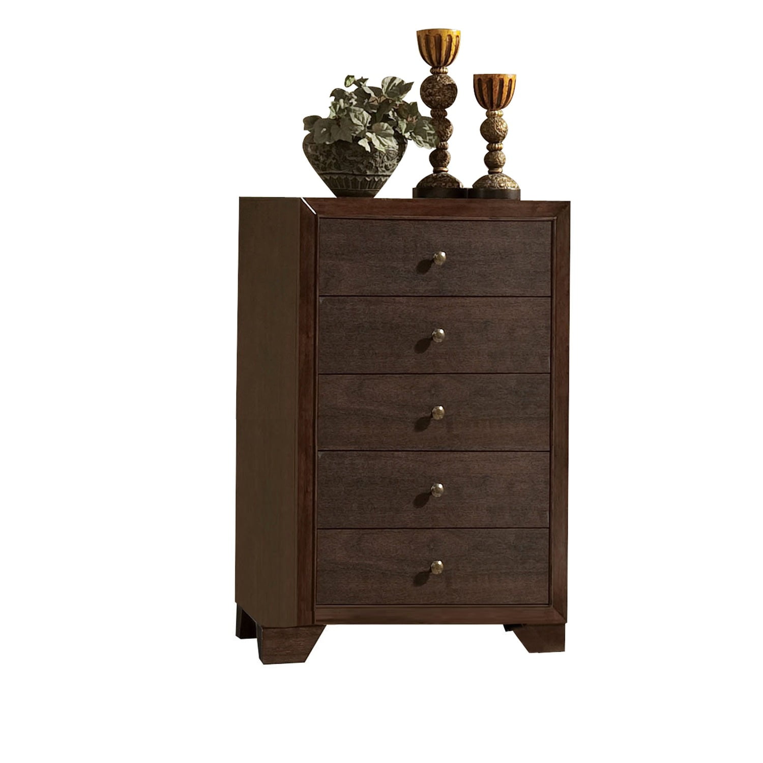 Bm177804 Wooden Chest With 5 Spacious Drawers, Espresso Brown - 47.28 X 16.38 X 30.51 In.