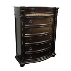 Bm177801 5 Drawer Wooden Chest With Marble Top, Cherry Brown - 58 X 21 X 44 In.