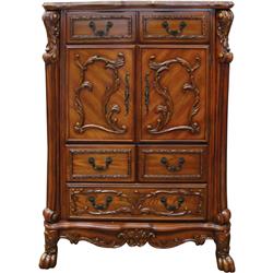 Bm177818 Imperial Style Wooden Chest With 5 Drawers & 2 Door Cabinets, Cherry Oak Brown - 55.25 X 20 X 42.5 In.