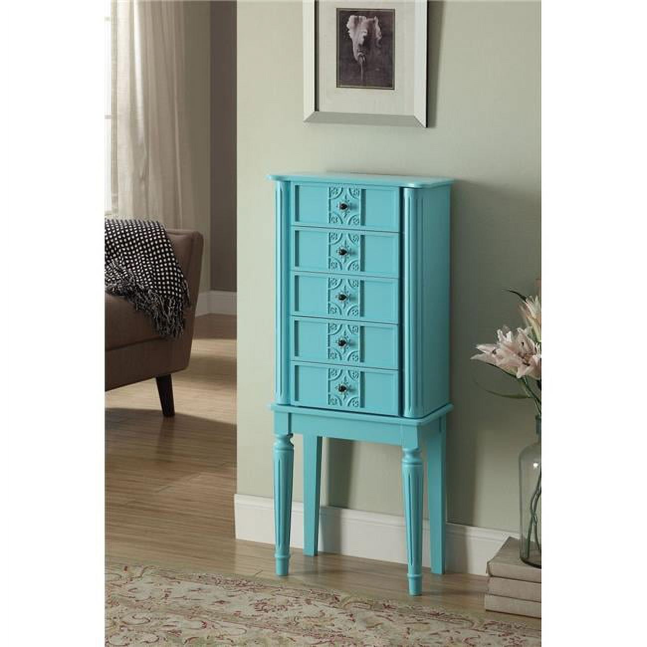 Bm177735 Wood Jewelry Armoire With 5 Drawers, Light Blue - 40 X 10 X 16 In.