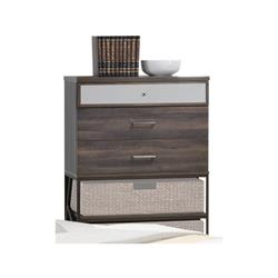 Bm185869 Wood & Metal Chest With Three Drawers & Two Shelves, Walnut Brown - 48 X 18 X 33 In.