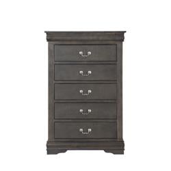 Bm194257 Traditional Style Five Drawer Wooden Chest With Bracket Base, Dark Gray - 47.44 X 15.43 X 31.22 In.