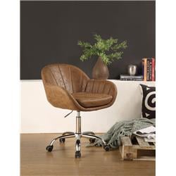 Bm194302 Tufted Leatherette Swivel Office Chair With Adjustable Height, Brown & Silver - 31 X 27 X 28 In.