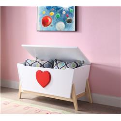 Bm194380 Tapered Wooden Youth Chest With Angled Legs Support & Heart Sign, White & Red - 20.2 X 15.75 X 37.01 In.