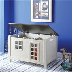 Bm194381 Wooden Youth Chest With Lift Top Storage & Cutout Design, Gray & White - 20.94 X 20.94 X 31.73 In.