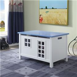 Bm194382 Wooden Youth Chest With Lift Top Storage & Cutout Design, Blue & White - 20.94 X 20.94 X 31.73 In.