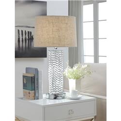 Bm186055 Contemporary Metal & Acrylic Table Lamp With Drum Shade, Silver & Brown - 27 X 15 X 15 In.