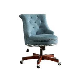 Bm143946 Wooden Swivel Office Chair With Button Tufted Backrest, Blue & Brown - 35 X 23 X 26.75 In.