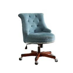 Bm143946 Wooden Swivel Office Chair With Button Tufted Backrest, Blue & Brown - 35 X 23 X 26.75 In.