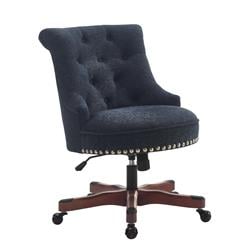 Bm143948 Wooden Office Chair With Button Tufted Backrest, Navy Blue & Brown - 35 X 23 X 26.75 In.