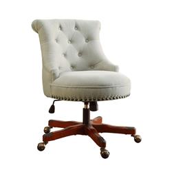 Bm143952 Wooden Office Chair With Button Tufted Backrest, White & Brown - 35 X 23 X 26.75 In.