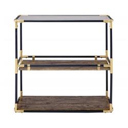 Bm191404 Rectangur Glass Top Console Table Metal Tubular Framing & Wooden Shelves, Black & Brown - 33.25 X 15.9 X 34.25 In.