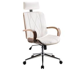 Bm191439 Faux Leather Office Chair Adjustable Height Swivel, White Pu & Walnut Brown - 46.49 X 26.38 X 24.41 In.